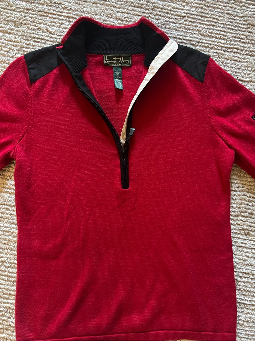 Vintage Ralph Lauren Red Half‑Zip Turtleneck with Black Shoulder Panels size L - Picture 4 of 5
